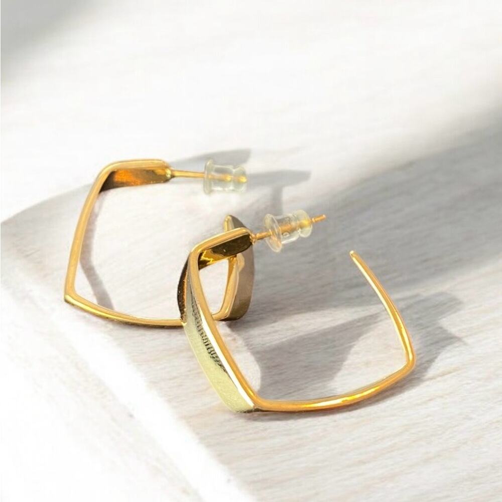 Gold Plated  Stainless Steel Square Hoops Earrings NEW